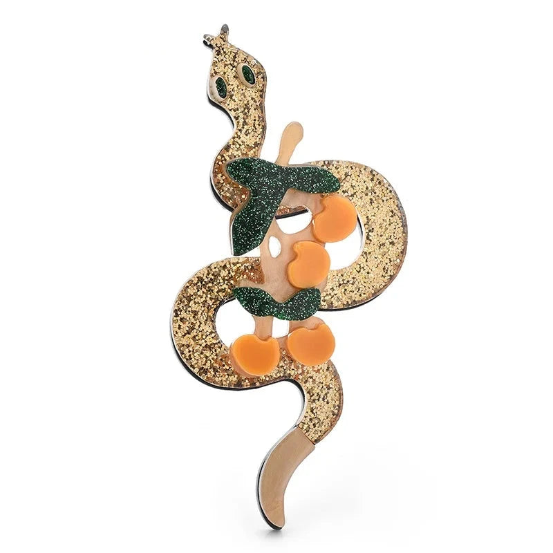 Acrylic Coiled Snake with Scarf Brooch — Gold & Orange