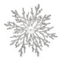 Textured Snowflake with Pearl-Look Center Brooch — Silver