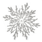 Textured Snowflake with Pearl-Look Center Brooch — Silver