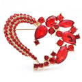 Red Rhinestone Open Heart with Leaf Accents Brooch — Red Rhinestone Heart