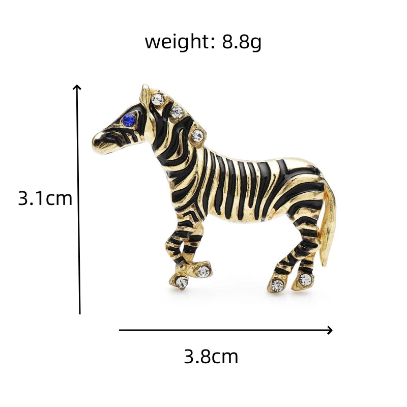 Enamel Zebra with Blue Crystal Eye Brooch — dimensions