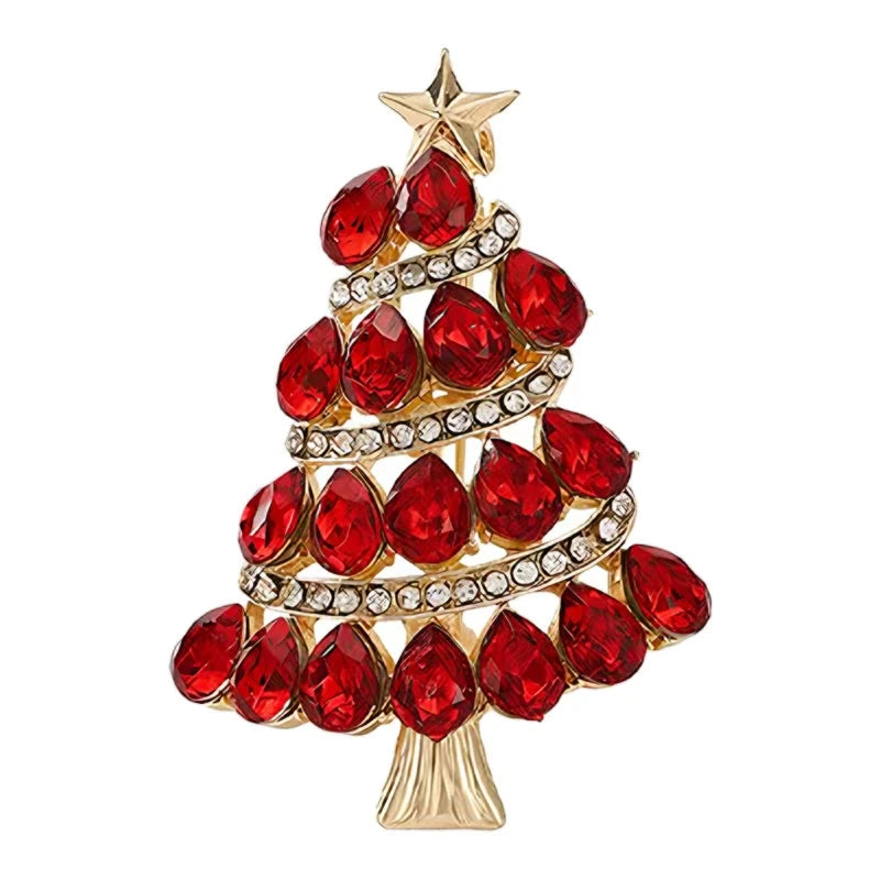 Star-Topped Christmas Tree with Sparkling Garlands Brooch original white background product photo
