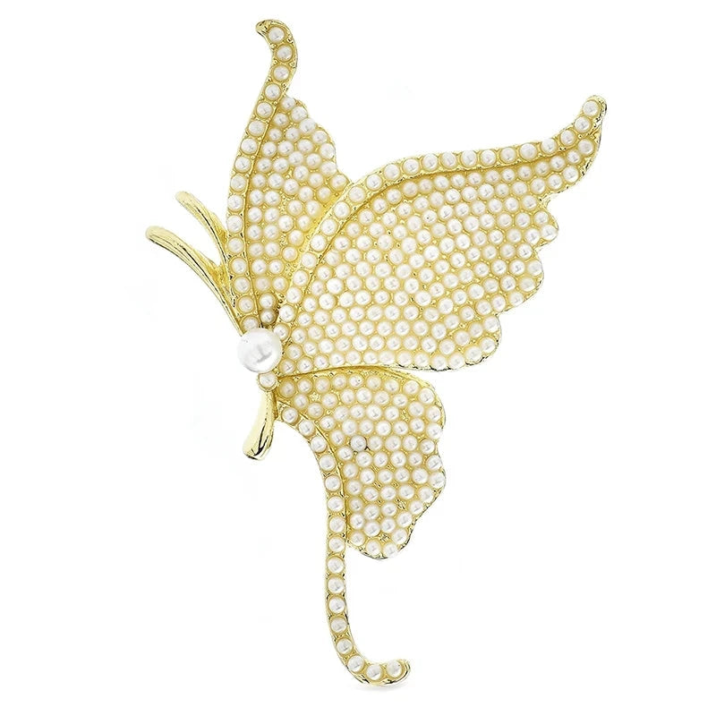 Pearl-Look Butterfly Brooch — Gold