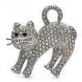 Arched-Back Rhinestone Cat Brooch — White