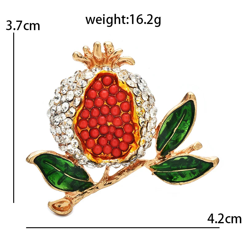 Jeweled Pomegranate on Leafy Branch Brooch — dimensions