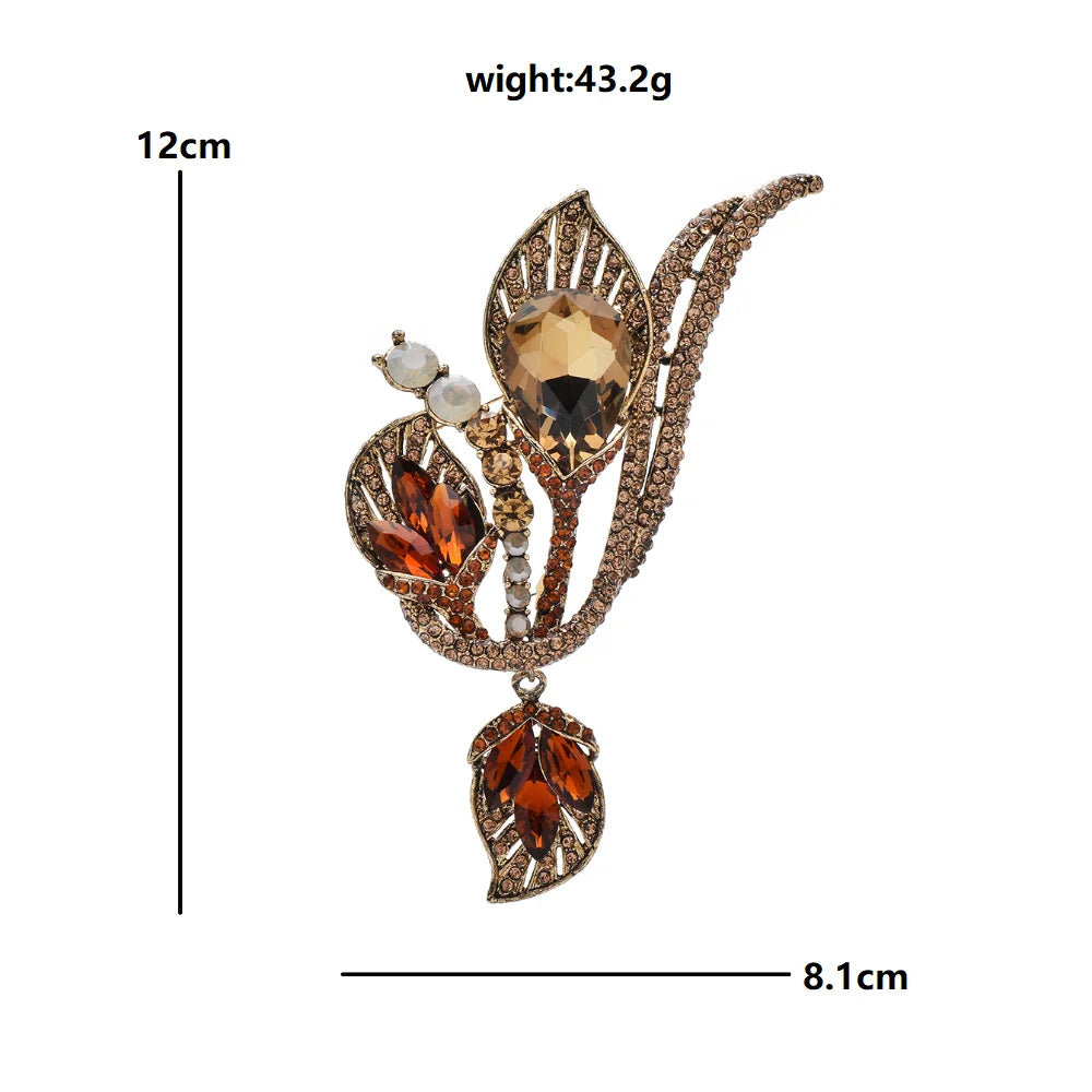 Statement Jeweled Floral Spray with Drop Brooch dimensions and weight