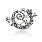 Curled Gecko with Iridescent Inlays Brooch — Iridescent Gecko
