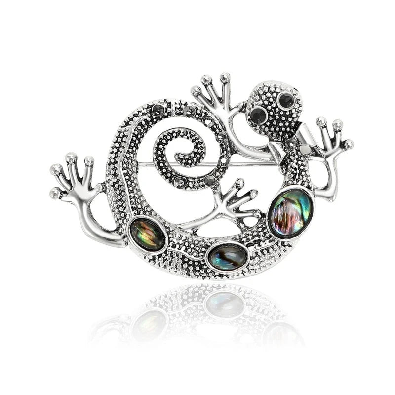 Curled Gecko with Iridescent Inlays Brooch — Iridescent Gecko