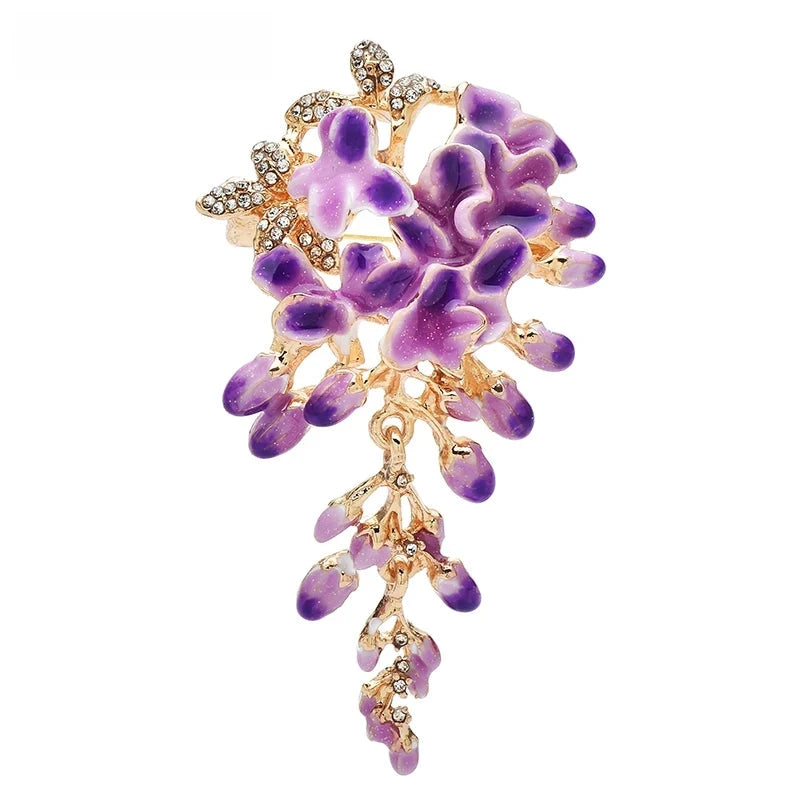 Purple Enamel Wisteria Flower Brooch — Purple Wisteria
