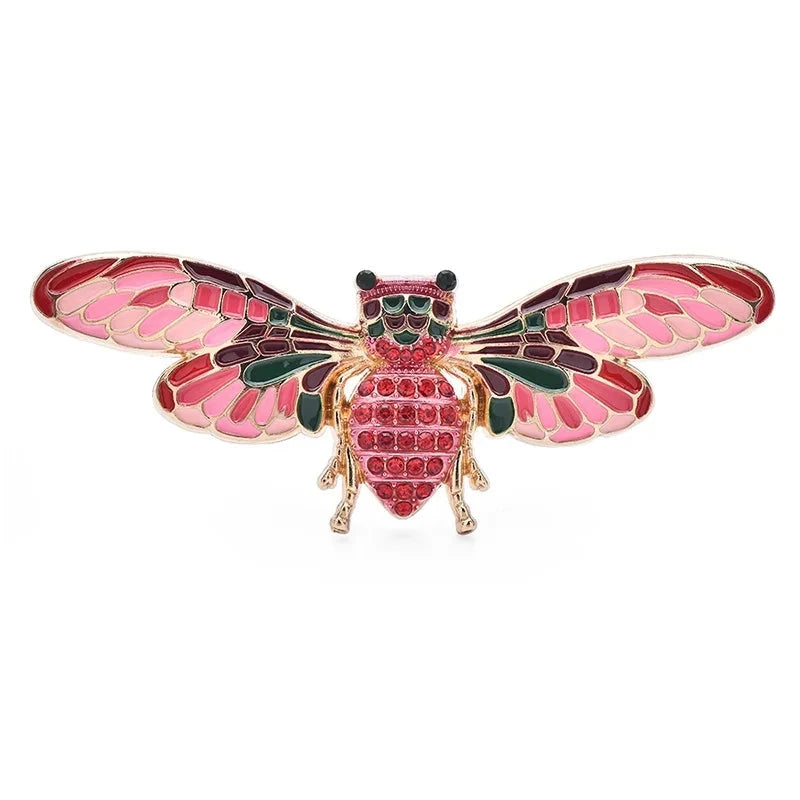 Patterned Enamel Winged Insect Brooch — Pink