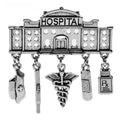 Hospital with Medical Charms Brooch — Silver