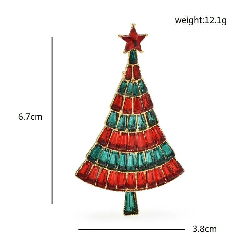 Tiered Crystal-Look Christmas Tree Brooch