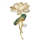 Lotus Flower and Green Leaf Brooch — Lotus Flower