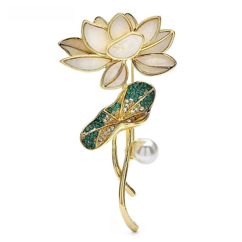 Lotus Flower and Green Leaf Brooch — Lotus Flower