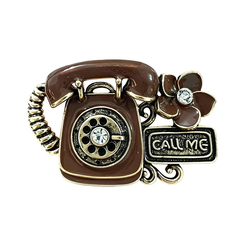 Vintage Sewing Radio and Telephone Brooch original white background product photo