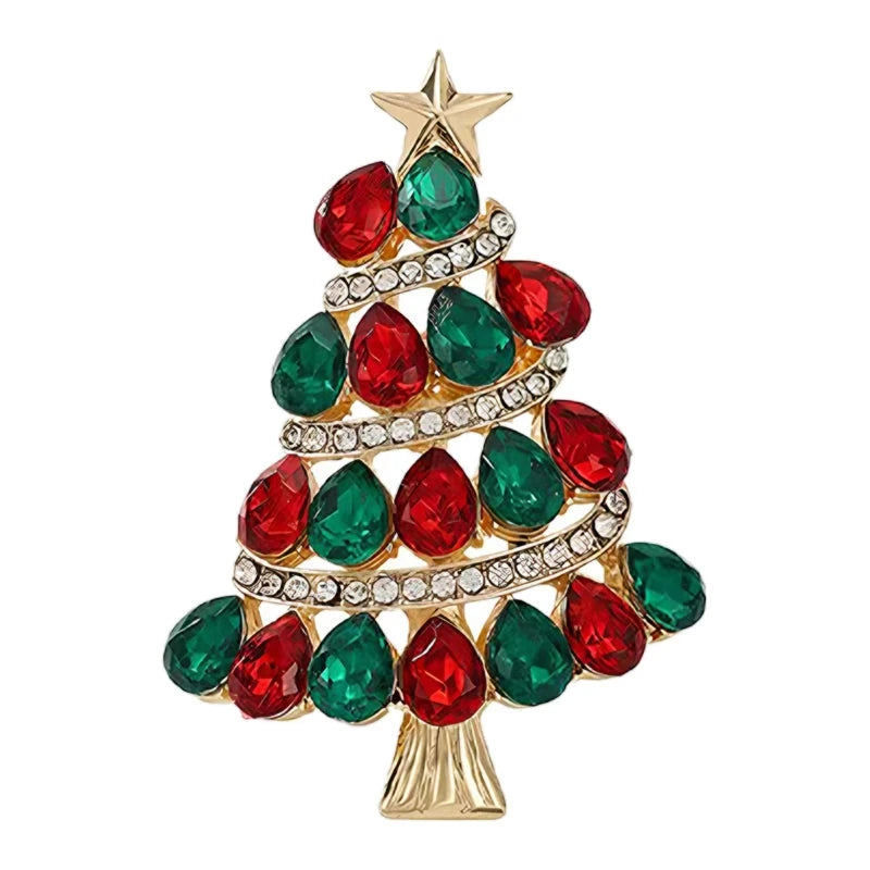 Star-Topped Christmas Tree with Sparkling Garlands Brooch original white background product photo