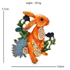 Orange Enamel Rabbit with Flowers Brooch — dimensions