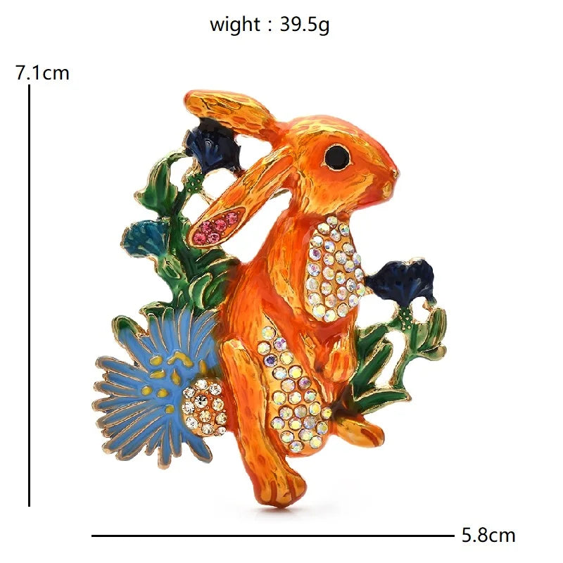 Orange Enamel Rabbit with Flowers Brooch — dimensions