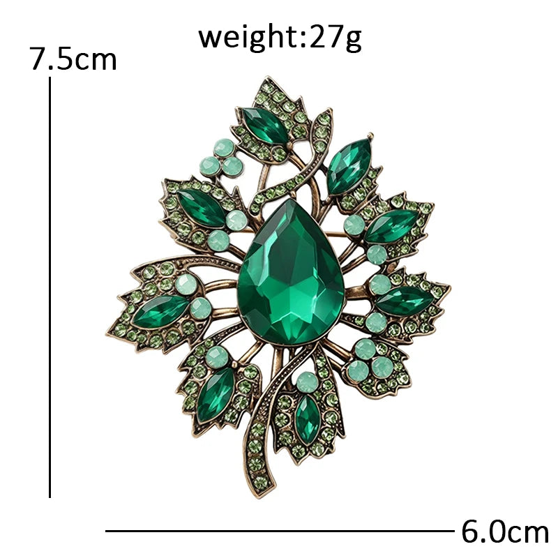 Vintage Jeweled Leaf Spray Brooch