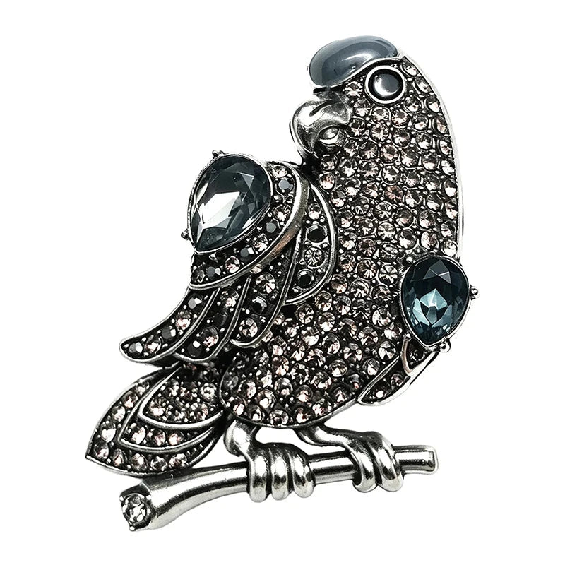 Vintage Rhinestone Parrot on Branch Brooch original white background product photo