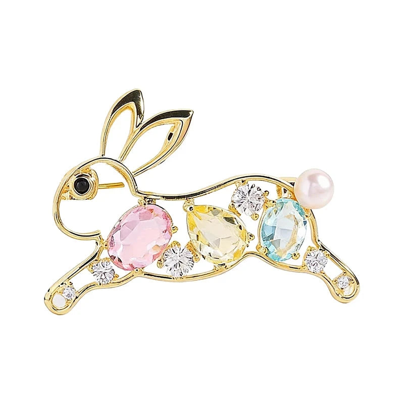 Running Rabbit with Pastel Faceted Accents Brooch original white background product photo