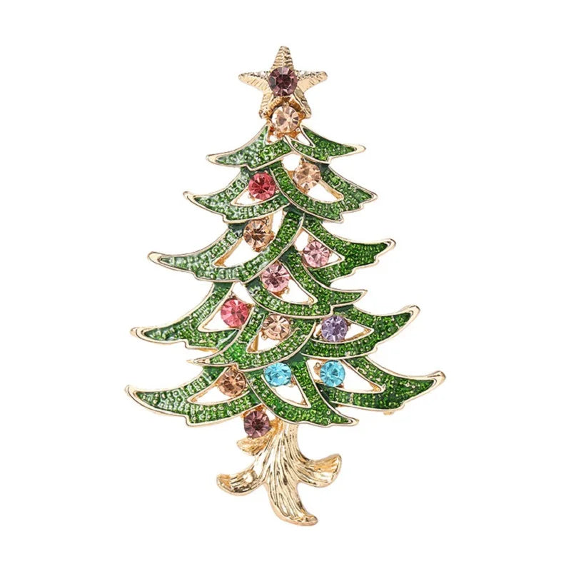 Enamel Christmas Tree with Colorful Jewels Brooch