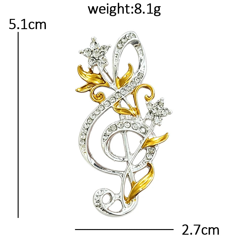 Floral Treble Clef Rhinestone Brooch