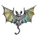 Patterned Enamel Bat with Rhinestones Brooch — Yellow & Silver
