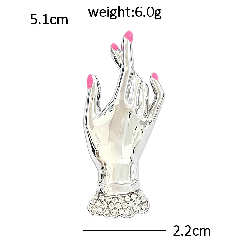 Elegant Hand with Rhinestone Cuff Brooch