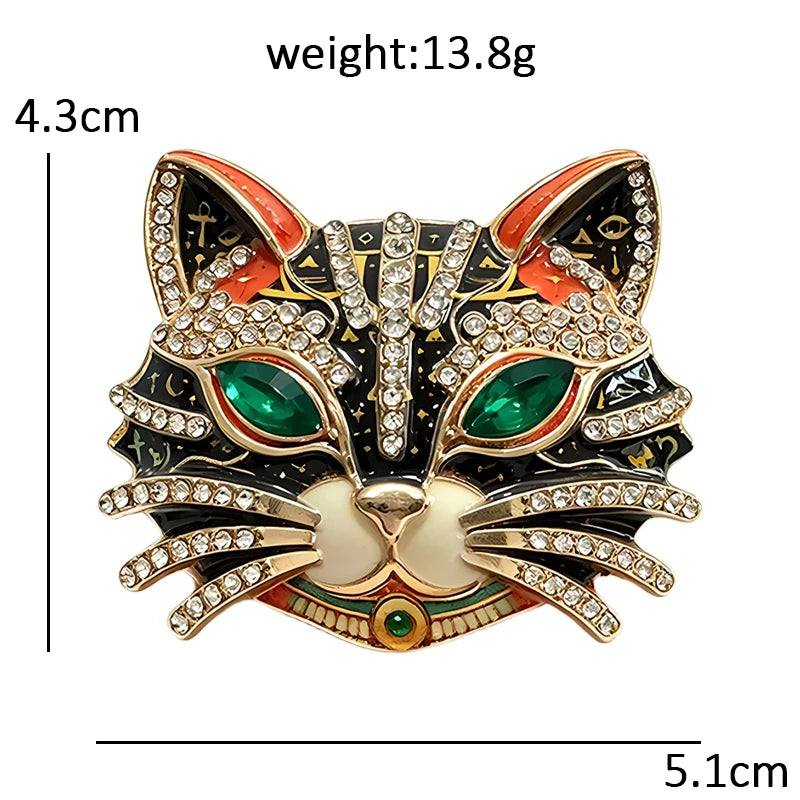 Ornate Cat Face with Almond Eyes Brooch