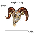 Sparkling Ram Head with Ridged Horns Brooch
