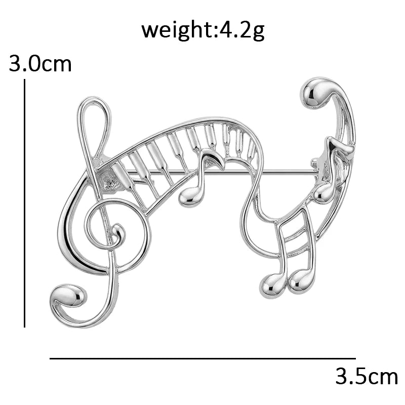 Flowing Musical Staff and Notes Brooch