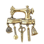 Vintage Sewing Machine with Dangle Charms Brooch original white background product photo