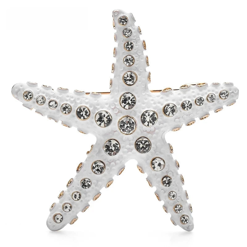 Rhinestone Starfish with Faceted Accents Brooch — White