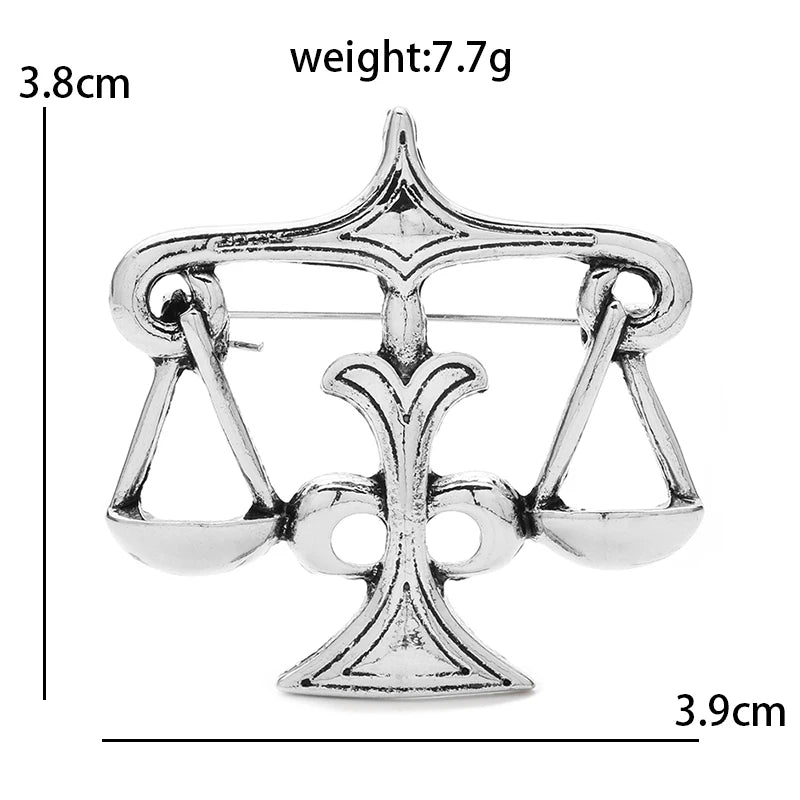 Sculpted Balance Scales Brooch — dimensions