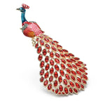 Large Enamel Peacock with Rhinestone Tail Brooch — Red