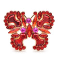 Ornate Faceted Butterfly Brooch — Red