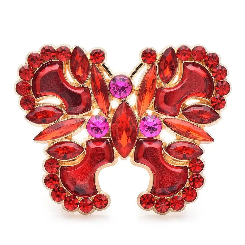 Ornate Faceted Butterfly Brooch — Red