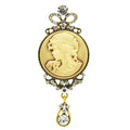 Jeweled Lady Cameo Drop Brooch