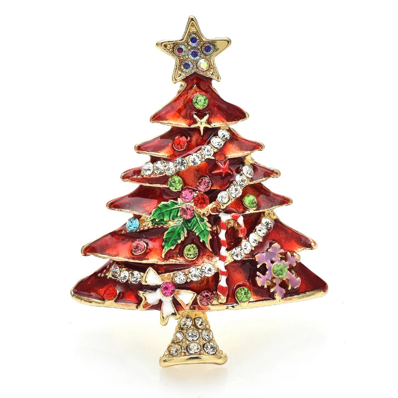 Enamel Christmas Tree with Presents Brooch