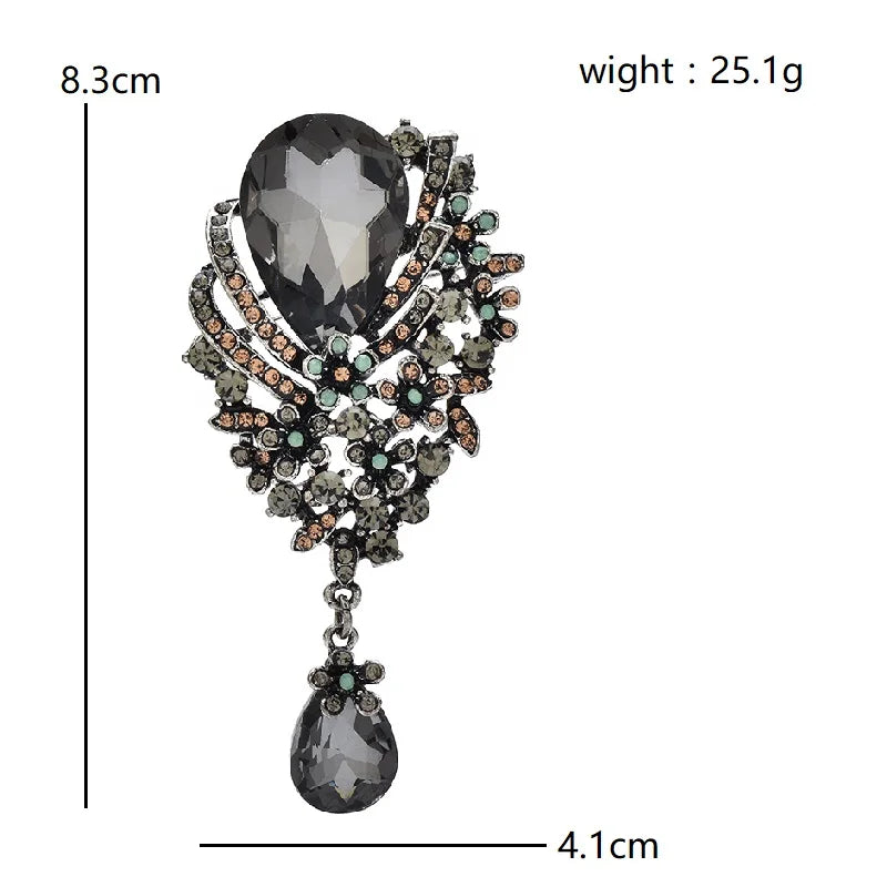 Floral Teardrop with Dangling Stone Brooch — dimensions