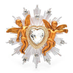 Winged Heart with Radiant Rhinestones Brooch — Gold & Silver