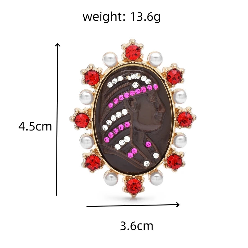 Jeweled Oval Portrait with Pearl-Look Border Brooch — dimensions
