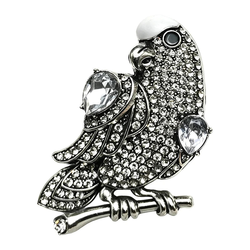 Vintage Rhinestone Parrot on Branch Brooch original white background product photo