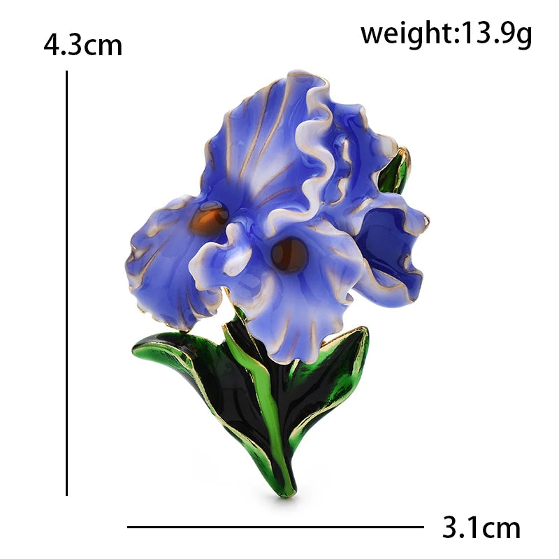 Blue Enamel Orchid Flower Spray Brooch — dimensions