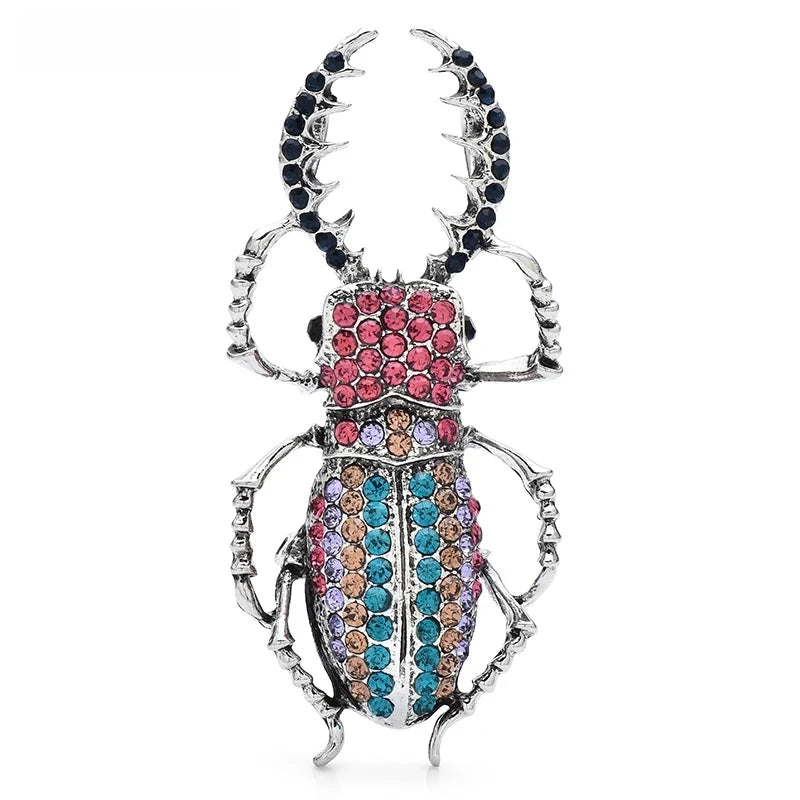 Large Jeweled Beetle Brooch — Multicolor