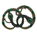 Intertwined Rhinestone Snakes Brooch — Green
