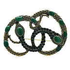 Intertwined Rhinestone Snakes Brooch — Green