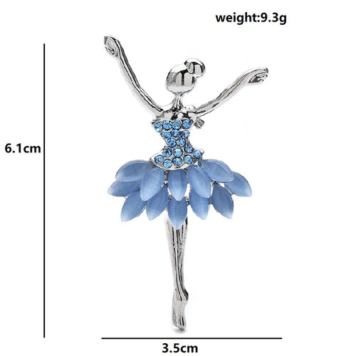 Ballet Dancer with Layered Petal Skirt Brooch — dimensions