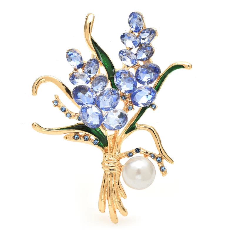 Jeweled Wheat Bouquet with Pearl-Look Drop Brooch — Blue